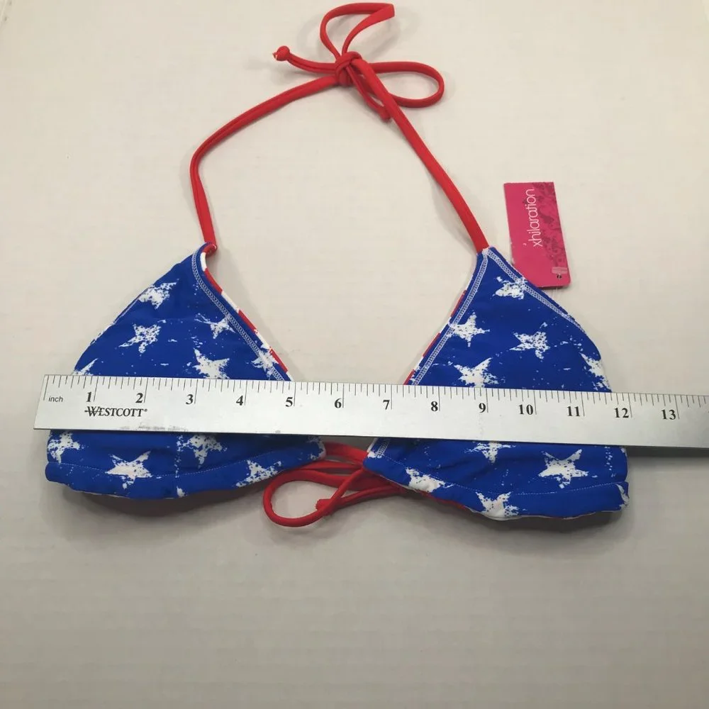 Xhilaration Junior's Sz. Small 0-2 Reversible Triangle Bikini Top Red Stripe New